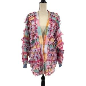 Vintage Paula Sweet Muslin Mink Patchwork Fringe Cardigan Jacket – Size Small